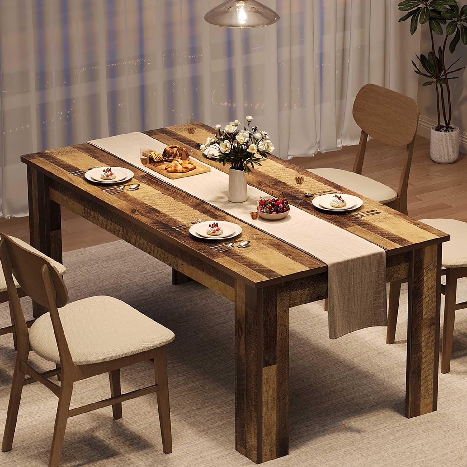 Dining Table for 4-6, Dining Tables, Dining Room Table with 1.18" Thickened Tabletop ...