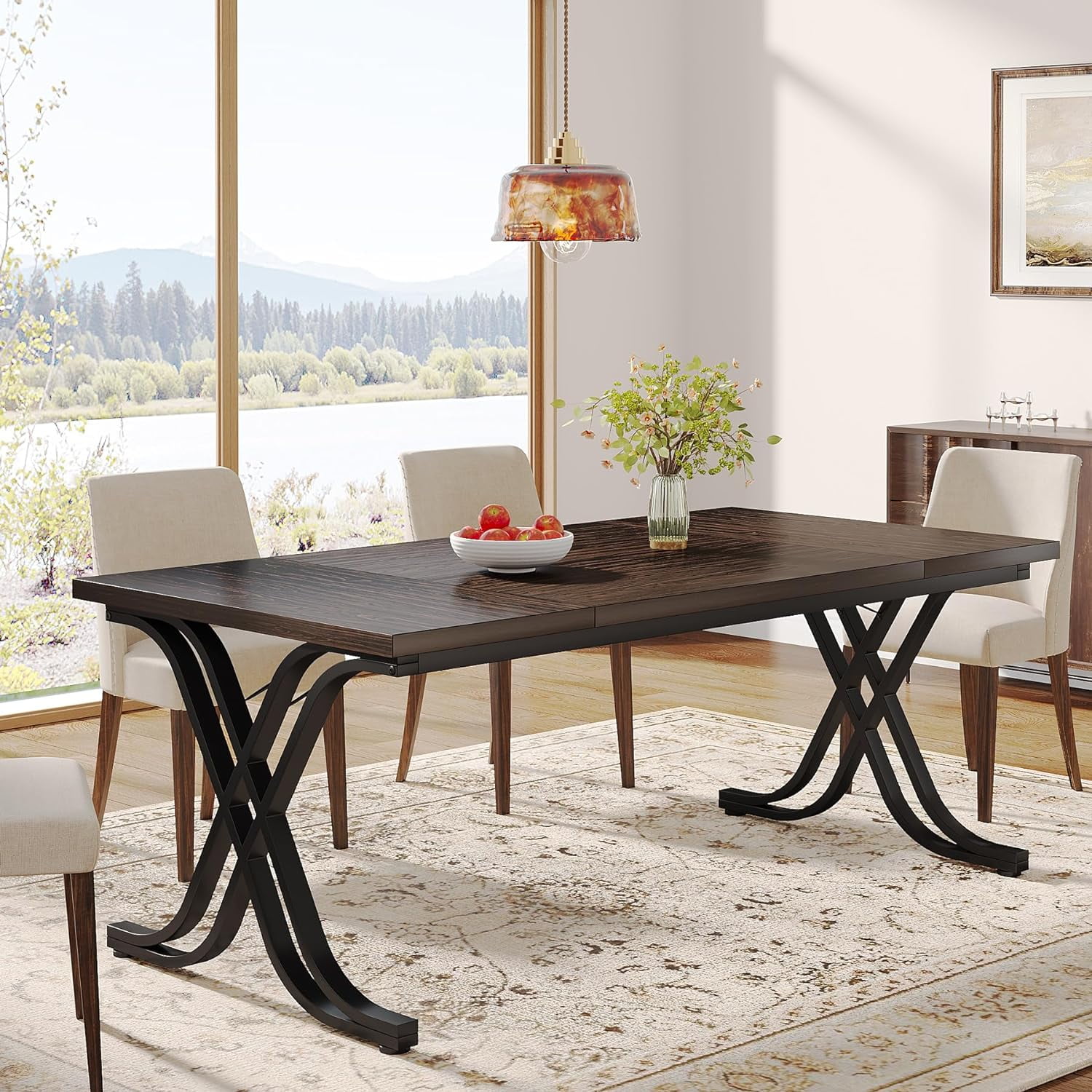 Dining Table for 4-6 People, 63 Inch Industrial Large Kitchen Table with Heavy Duty Metal Frame ...