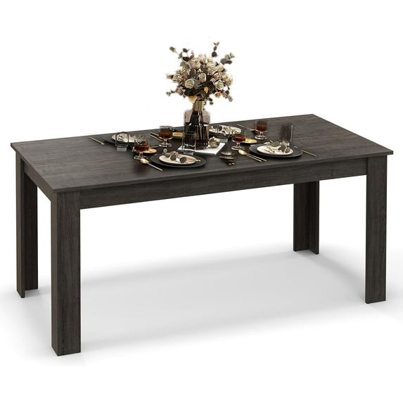 Dining Table for 4-6 People, 63” Wood Rectangular Dinner Table with L-Shaped Legs, Farmhouse Dinette Table, Modern Kitchen Table for Apartment, Living Room, Restaurant, Dining Room (Grey)