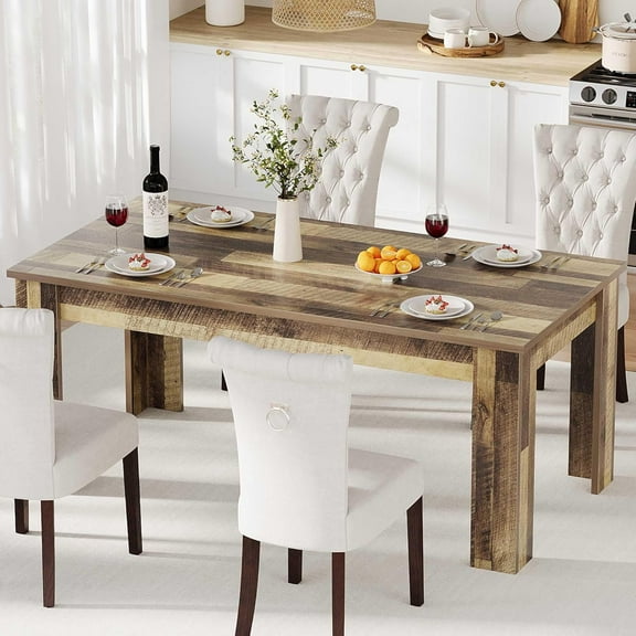 Dining Table for 4-6, Rectangular Dining Room Table, Kitchen Table with Large Table Top, Dinner Table, Farmhouse Dining Table for Dining Room, Kitchen, Living Room, Retro Brown