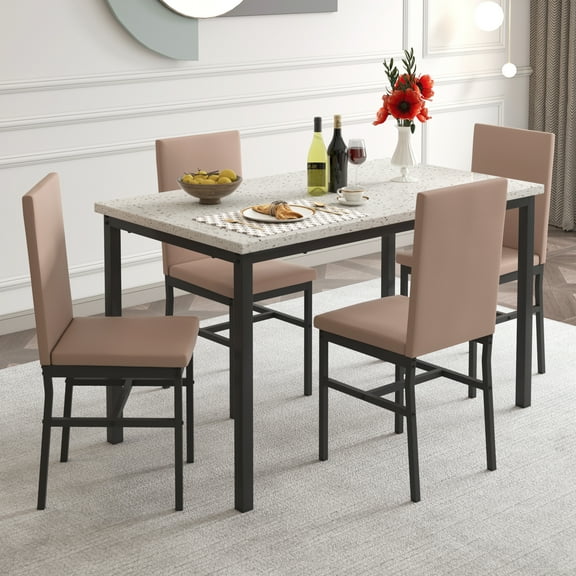 Dining Table with 4 High-back Upholstered Chairs, Modern Dinette Set, Dining Table & Chairs Set for 4 Persons, Small Home Kitchen Dining Table Set, Ideal for Apartment Breakfast Nook, B1455
