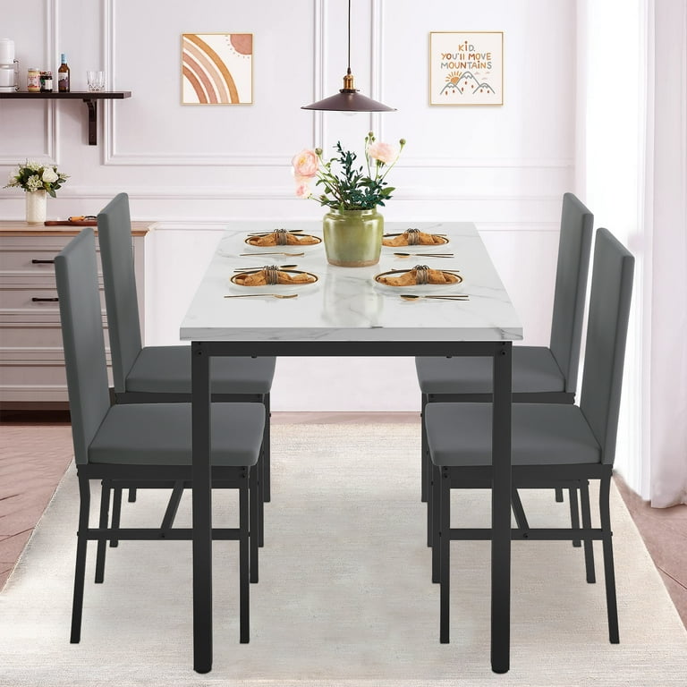 Dining Table with 4 High back Upholstered Chairs Modern Dinette
