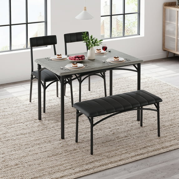 Dining Table for 4,Kitchen Dinner Table with Upholstered Bench,Kitchen Table and Chairs for 4,Farmhouse Wooden Eating Table for Home Dining Room Small Space
