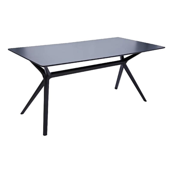 Dining Table- 47 Inch- Rectangular Black Wood Top- Angled Tapered Legs