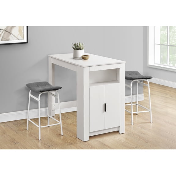 Dining Table, 48" Rectangular Counter Height Kitchen Table with Open Shelf and Storage Cabinet, Modern White Laminate MDF Wood, 47.25" L x 23.5" D x 36" H, Contemporary Dining Room