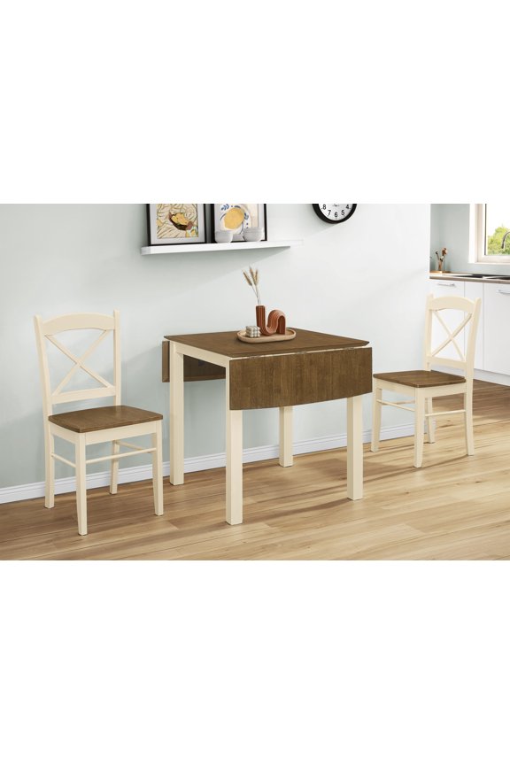 Dining Table - 48" Rectangular - Small - Kitchen - Drop Leaf - Oak And Cream