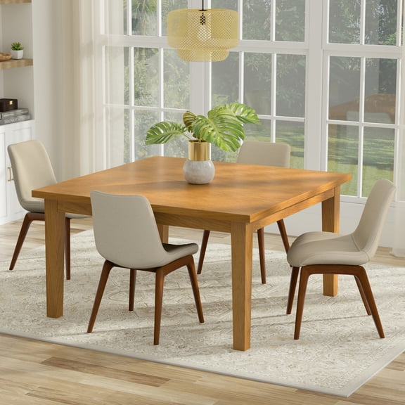 Dining Table, 54-Inch Square Solid Oak Wood Veneer Table for 8 People, Brown Hand-Finished Kitchen Table with Thick Legs for Dining Room, Family Room or Home Office, 220 lbs Capacity