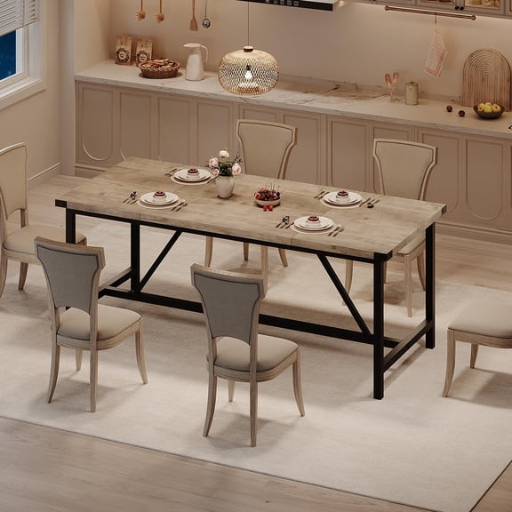 Dining Table for 6-8, Heavy Duty Large Kitchen Table, Farmhouse Rectangular Dining Room Table with Strong Metal Legs, for Big Family, Apartment, Dinette