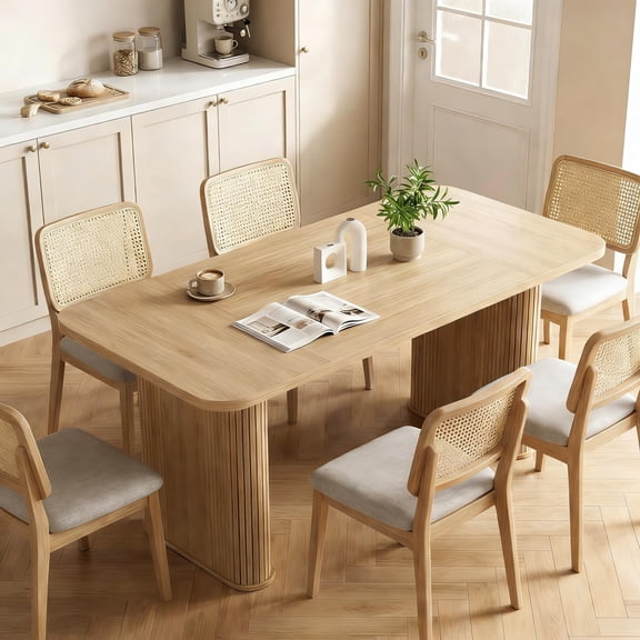 Dining Table for 6-8 People- 62" Modern Long Kitchen Table with Large Tabletop & Heavy Duty Pedestal Legs, Sturdy Dinner Table Rectangular Dinner Table for Kitchen, Conference Room, Living Room