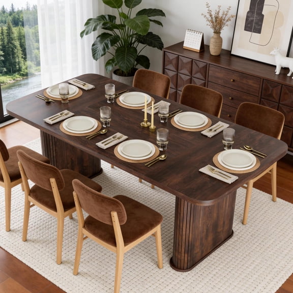 Dining Table for 6-8 People- 62" Modern Long Kitchen Table with Large Tabletop & Heavy Duty Pedestal Legs, Sturdy Dinner Table Rectangular Dinner Table for Kitchen, Conference Room, Living Room