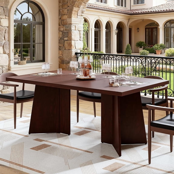 Dining Table for 6-8 People - 63" Modern Long Kitchen Table with Large Tabletop & Heavy Duty Pedestal Legs, Dinner Table for Kitchen, Conference Room, Home, Walnut