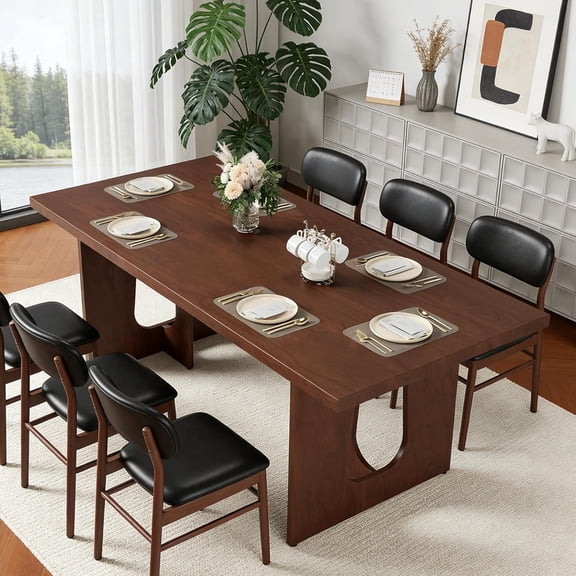 Dining Table for 6-8 People - 71" Modern Long Kitchen Table with Large Tabletop & Heavy Duty Pedestal Legs, Dinner Table for Kitchen, Conference Room, Home, Walnut