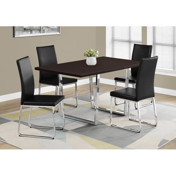 Dining Table, 60" Rectangular, Kitchen, Dining Room, Brown Laminate, Chrome Metal, Contemporary, Modern