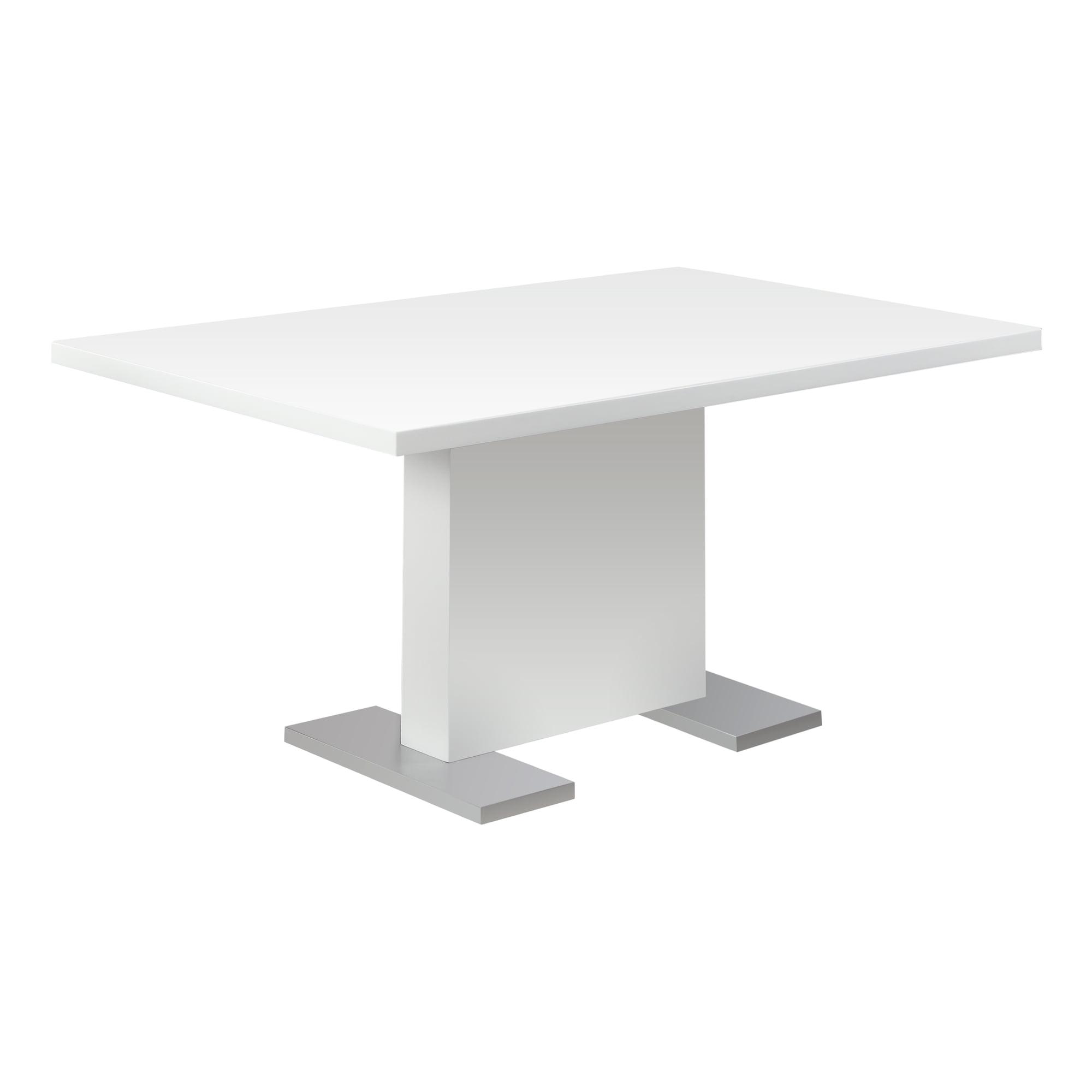 Glossy White Rectangular Wood Dining Table with Stainless Steel Feet
