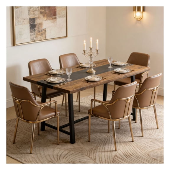 Dining Table, 70.9" Long Rectangular Table - Rustic Brown Conference Desk