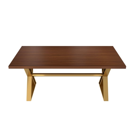 Dining Table, 71 x 35 Inch Engineered Wood and Stainless Steel, Walnut and Gold Finish, 6-Person Large Capacity with Adjustable Foot Pads for Kitchen and Dining Room, 28in Height