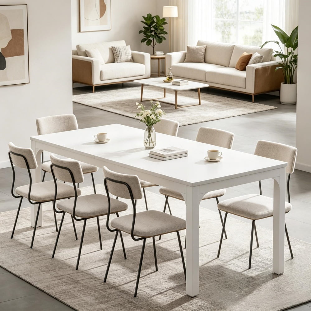 Dining Table, 78.7 in Long Rectangular Particle Board Table with Metal Legs, Seats 6-8, Industrial Style for Kitchen, Dining Room, Conference