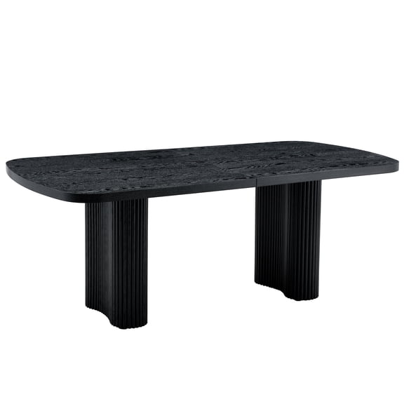 Dining Table, 78.7 x 39.3 Inches Black MDF Wood Table with Roman Column Legs and Iron Frame Support, Large 6-8 Person Rectangular Kitchen Table for Modern and Classical Home Decor