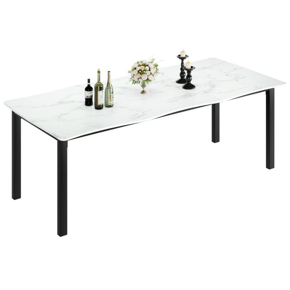 Dining Table 79" Rectangular – Wave-Edge Modern Design, MDF Top with Metal Frame, Seats 6-8, for Kitchen