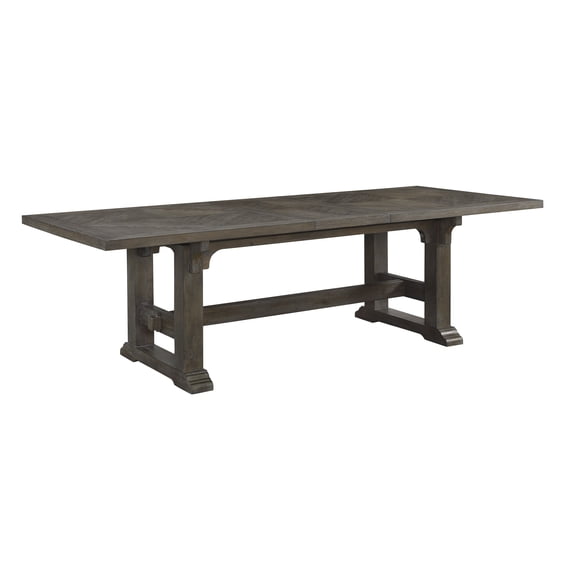 Dining Table, Ash Wood Veneer with Driftwood Brown Finish, Rectangular Extendable Trestle Base with Self-Storing Leaf, 42" x 84"-108" x 30"H, Seats 6-8, for Dining Room and Kitchen