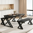 thumbnail image 1 of Dining Table Bench Set for 4, Kitchen Table Set with 2 Benches, Rectangular Dining Room Table Set with Sturdy Metal Frame, Saving Space for Kitchen, Dining Room, Apartment, 44.8"/55.1", 1 of 8