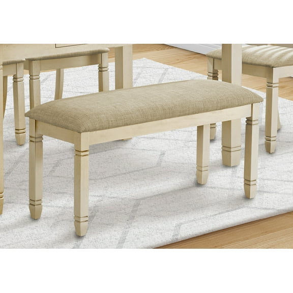 Dining Table Benches Bench, 41" Rectangular, Kitchen, Dining Room, Entryway, Bedroom, Upholstered, Wood, Antique White Solid Wood, Beige Linen-look Fabric, Transitional,Furniture Dining Table Benches