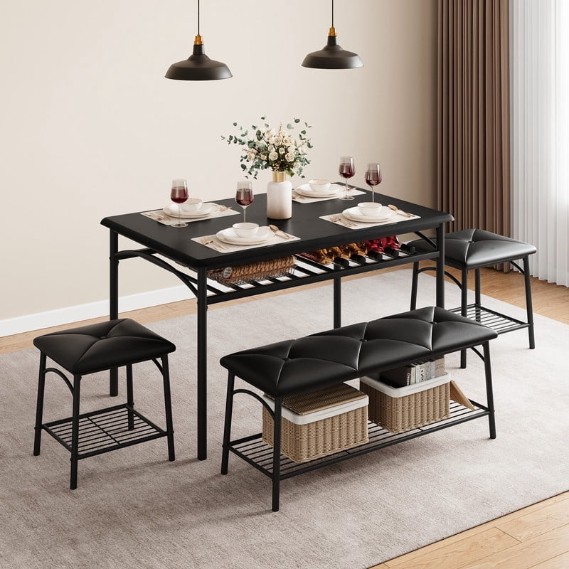 Dining Table with Benches, Kitchen Table Set for 4, Dining Room Table ...