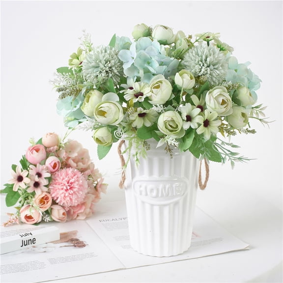 Dining Table Centerpiece,Beautiful Artificial Silk Fake Flowers Wedding Valentines Bouquet Bridal Decor,Artificial Flowers,Fake Peony Silk Hydrangea Bouquet(Green 1pc 13in)