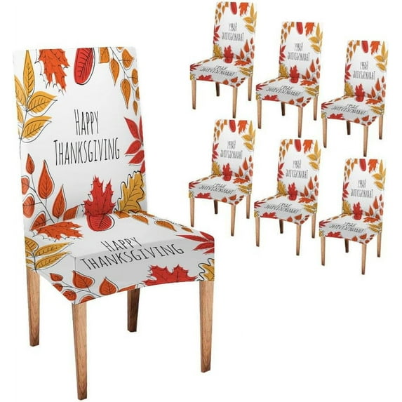 Dining Table Chair Covers Happy Thanksgiving Day Dining Table Chair Covers Set of 6 Spandex Stretch Dining Chair Cover Removable Washable Chair Protector for Kitchen,Wedding,Hotels