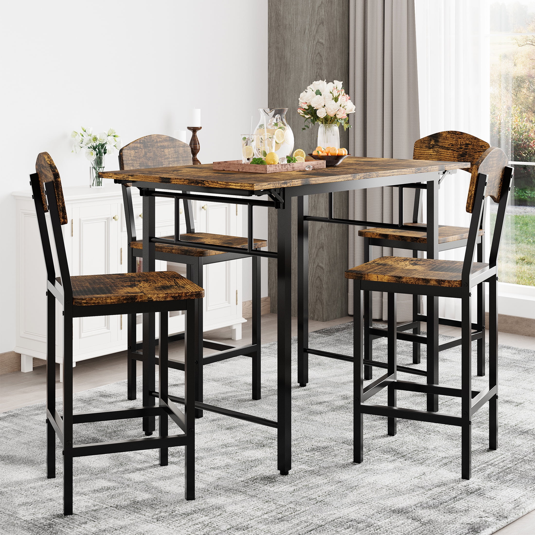 Ashley Design Odium High Kitchen Wood Counter Height Dining Table Bar Stools Rustic Brown Set of 3 Walmart