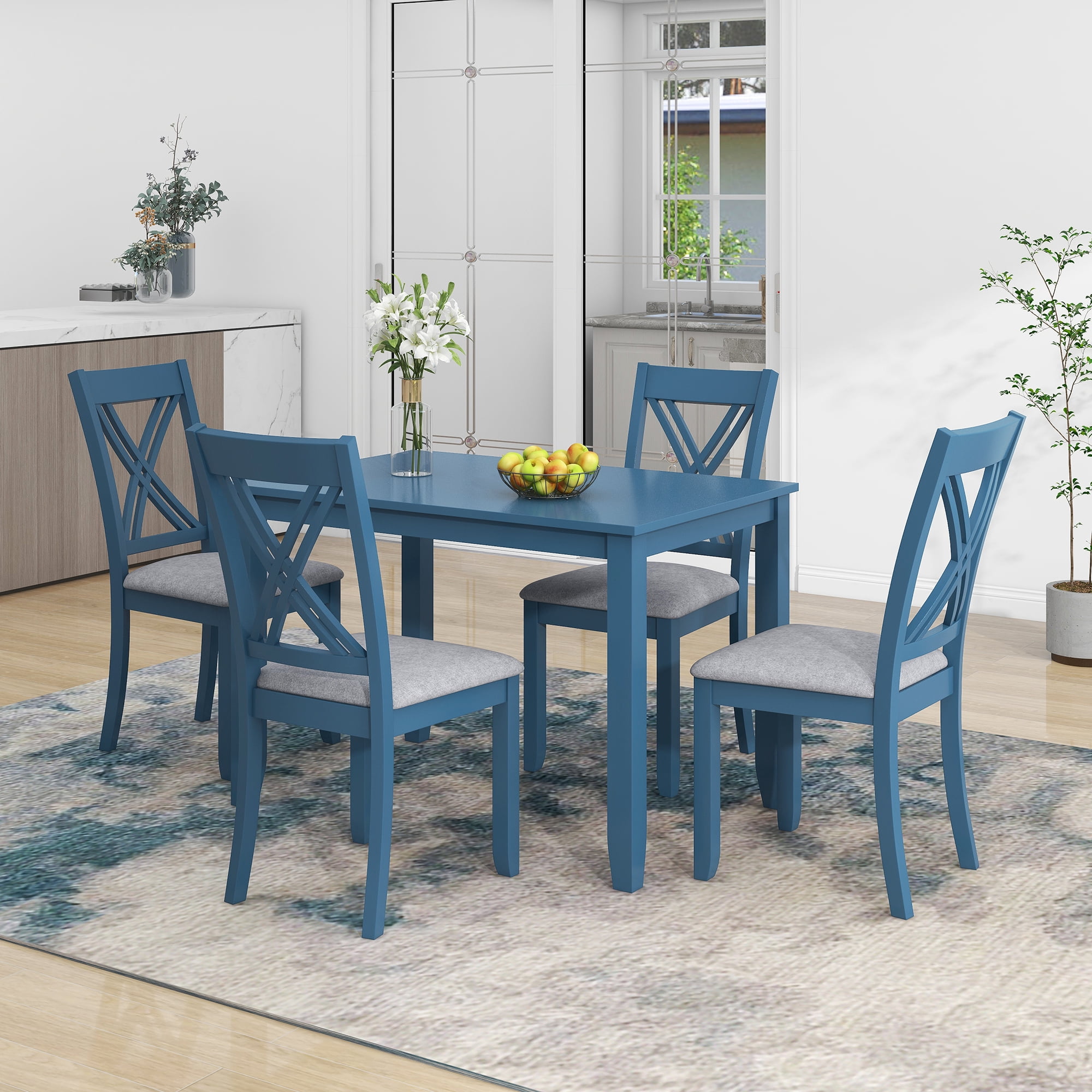 Dining Table and Chairs Set, 5-Piece Farmhouse Wood Kitchen Table Set ...