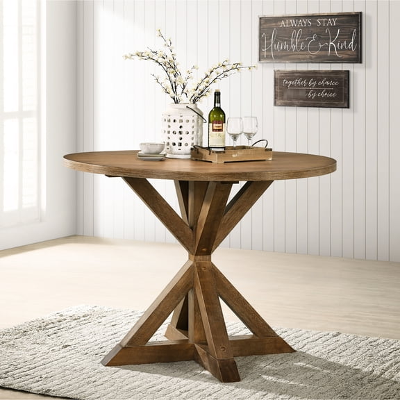 Dining Table with Cross - Buck Base Design | Great for Cottage - style Homes | Solid Rubberwood and Oak Veneer | Solves the Problem of Short - lived Tables