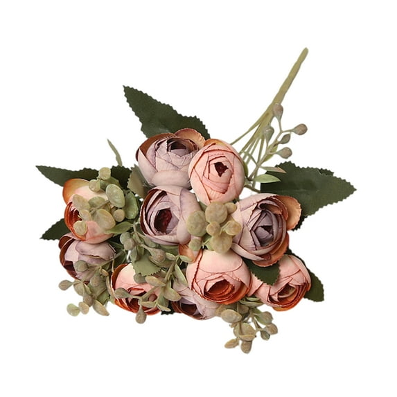 Dining Table Decor, 10Pcs Artificial Tea Bud Rose Bouquet, 11Inch, Orange Autumn Color - Simulation Flowers, Silk & , Lightweight, Long Lasting - Home, Kitchen, Office,
