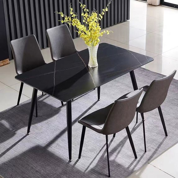 Dining Table, Dining Chairs Set of 4, Modern Kitchen Tables Top with Slate Stone, Metal Base & Legs for Table (GREY)