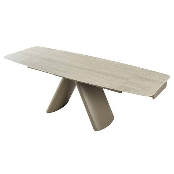 Dining Table, Expandable Sintered Stone Top with Heavy Duty Carbon Steel Base, Retractable 63" to 94.48" Rectangular Kitchen Table for 6-8 Persons, Heat Resistant, Gray and Ivory