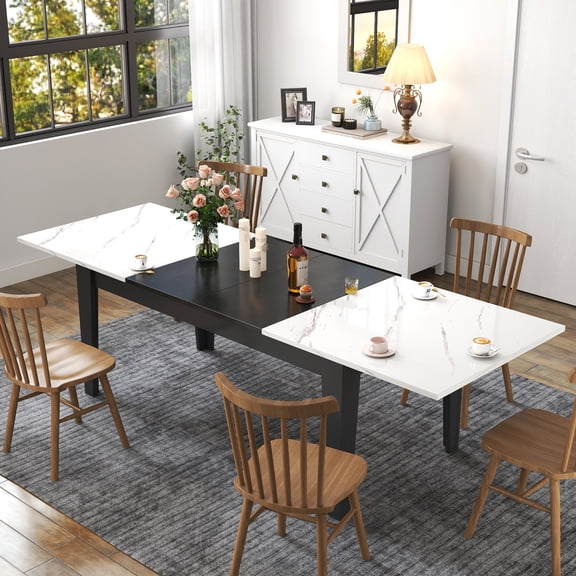 Dining Table, Extendable Kitchen Table with Melamine Finish, Particle Board and MDF Wood, White Line, 106.5" L x 35.43" W x 30" H, Large Dining Room, Office or Meeting Room Table