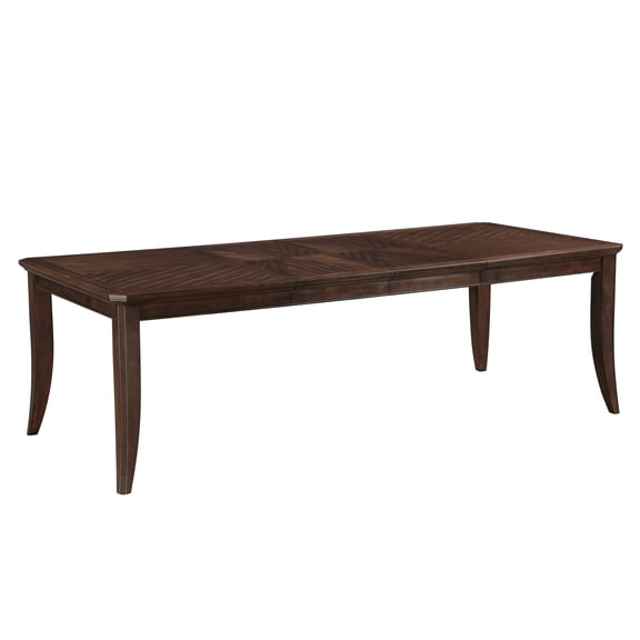 Dining Table, Extendable Rectangular Wood Table with 2 Leaves, Cherry Finish and Dark Walnut Inlay, Seats 8, 42" x 60"-96" x 30.5"H, Traditional Style for Formal Dining Room