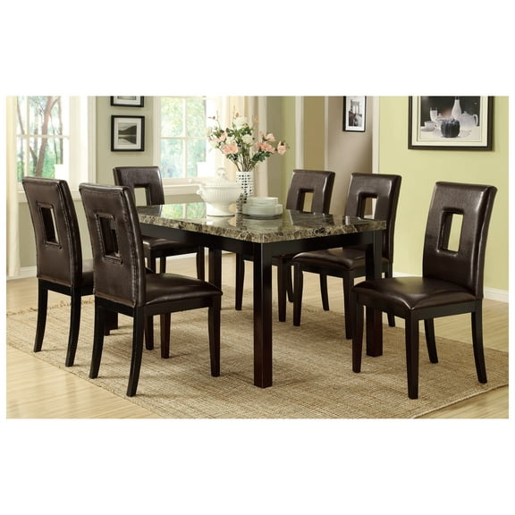 Dining Table Faux Marble Top Birch Veneer Dining Room Furniture 1pc Table Dark Brown + Brown + Dining Room + Contemporary,Modern + Birch + Rectangular + Kitchen & Dining Tables + MDF