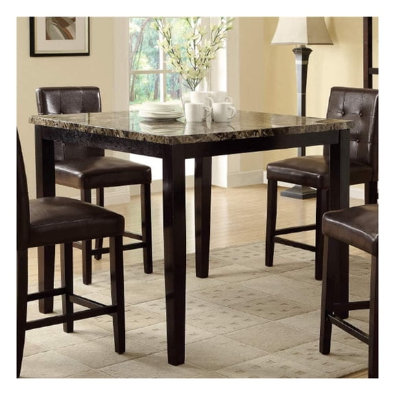 Dining Table Faux Marble Top Birch Veneer MDF Dining Room Furniture 1pc Table Brown + Espresso + Dining Room + Contemporary,Modern + Birch + Kitchen & Dining Tables + MDF