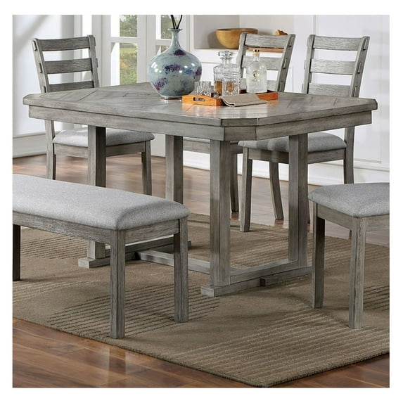 Dining Table Gray Color Wood Grain Pattern 1pc Table Wire-brushed Finish Gray + Seats 6 + Dining Room + Rustic,Transitional + Rubberwood + Rectangular + Fabric,Solid Wood + Trestle