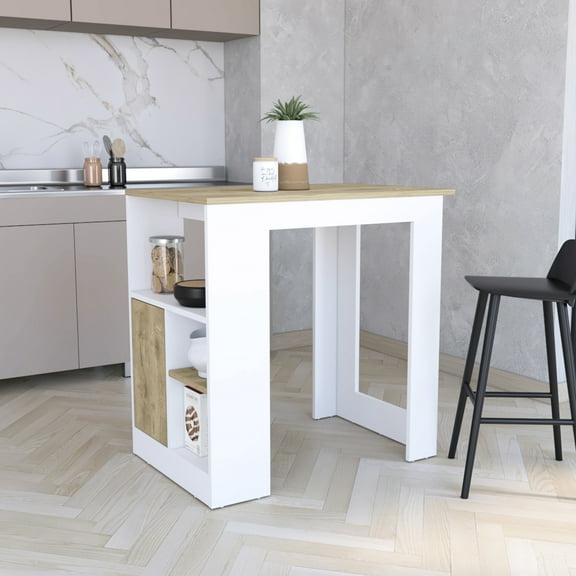 Dining Table Island - 23.19 In. Depth, With Side Shelves, Modern Engineered Wood Kitchen Model, 40-55in Width,