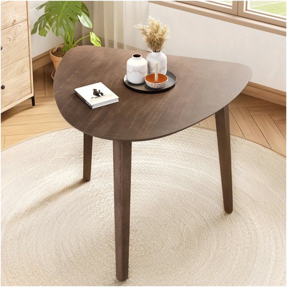 Dining Table MDF and Rubber Wood Triangular Single Piece for Small Dining Spaces