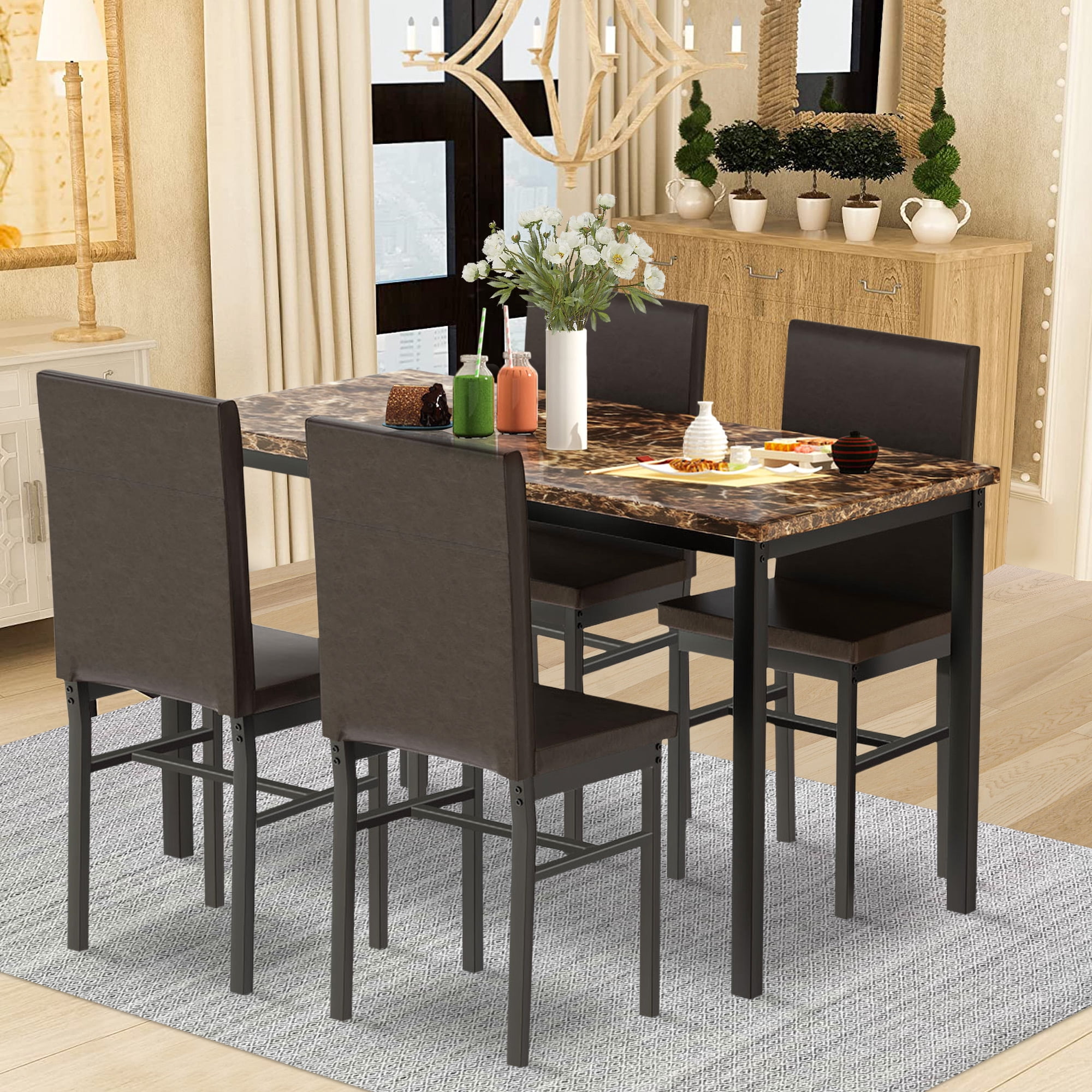 Dining Table Mats Set for 4, SEGMART Dinette Set Faux Marble ...