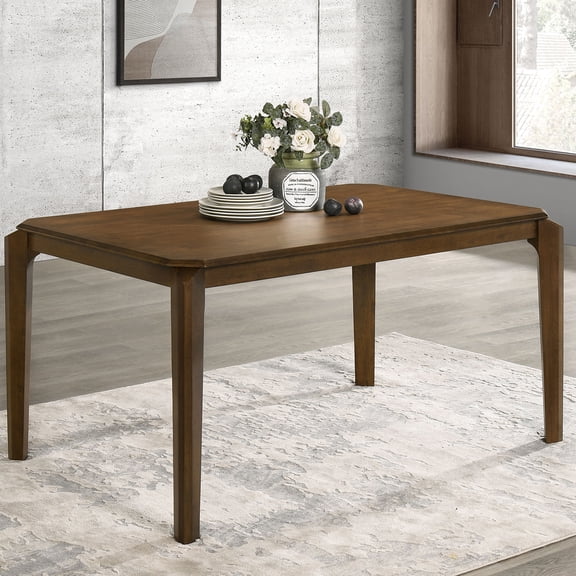 Dining Table, Mid-Century Modern Rectangular Rubberwood Table for Dining Room, Seats 6, Dark Brown Finish with Tapered Flared Legs, 30"H x 35.75"W x 59"L, Freestanding Parsons Base