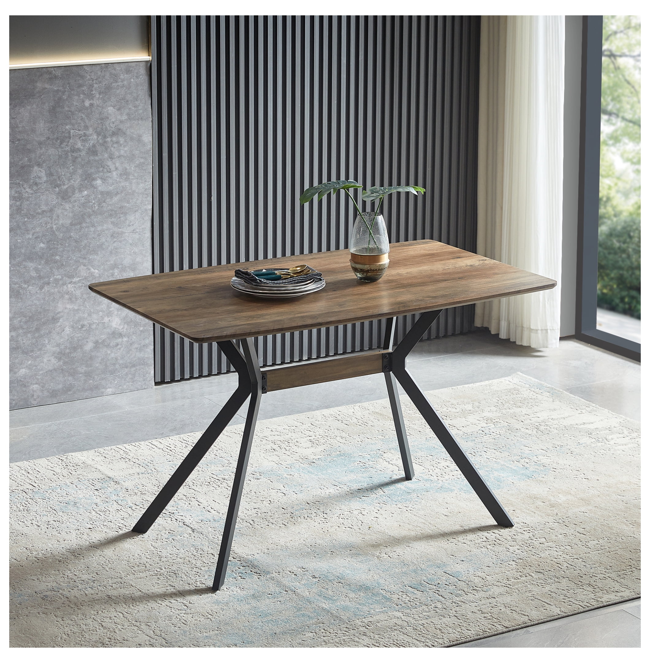 Dining Table, Modern Minimalist Kitchen Table with Metal Legs, MDF Wood ...