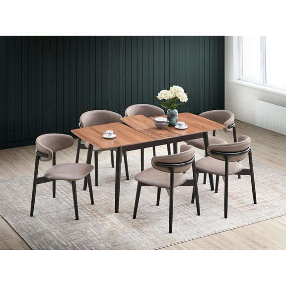 Dining Table With Natural & Black Colors - Extension Bufferfly Leaf And Synthetic Support Enhances Decor Ambiance Build From Composite Wood Ideal For Daily Use Gatherings 32" X 63" 30