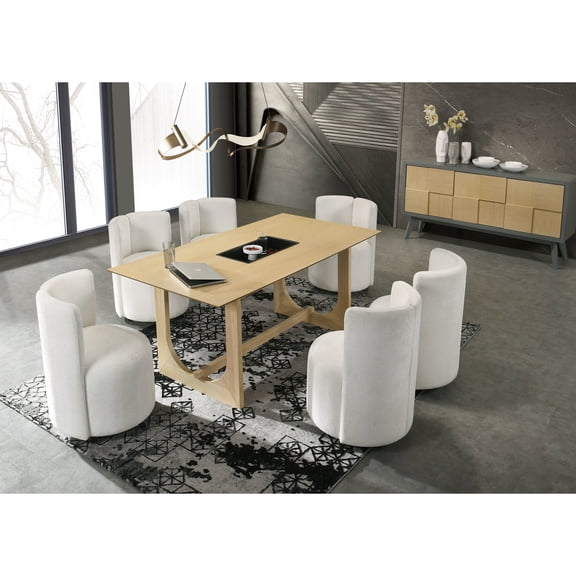 Dining Table In Natural Finish - Rich Textured Grain Rectangular Fixed Top Double U-shaped Stable Base Wood Construction 30" H X 71" W 35" D, 87 Lb Warm And Inviting Ambiance Made From 35"x71"x30",
