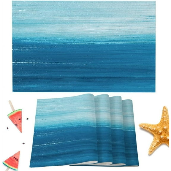 Dining Table Placemats Set of 6(Polyester),Ocean Sea, Heat Resistant Non-Slip Table Mats, White Blue,Indoor Outdoor Table Placemat for Holiday Banquet Kitchen Table Decor, Machine Washable
