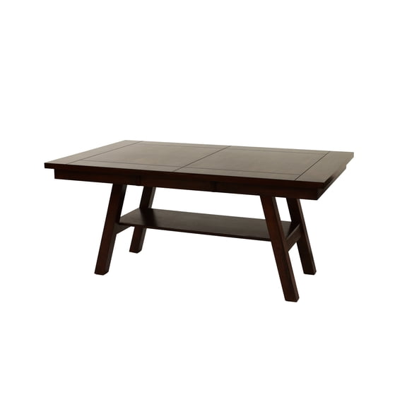 Dining Table Rectangle, Dark Walnut Finish, Made From Rubberwood Transitional Rectangular Table, Rubberwood, With Storage Shelf