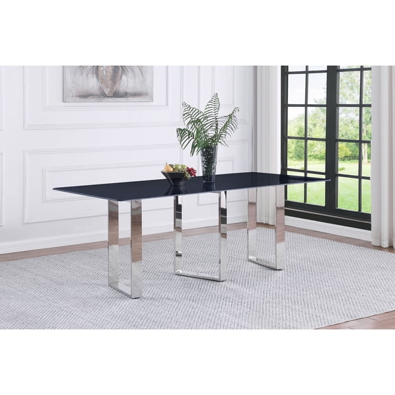 Dining Table, Rectangular Sintered Stone Top with Stainless Steel U-Shape Legs, Modern Grey Marble Finish, Seats 6, 29.5"H x 39.25"W x 78.75"L, Contemporary Kitchen and Dining Room Table